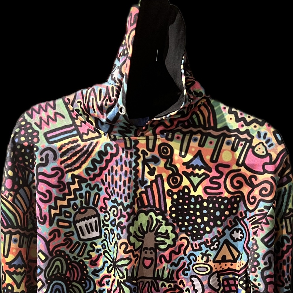 Mens DYKHMILY Retro Graphic Hoodie Medium